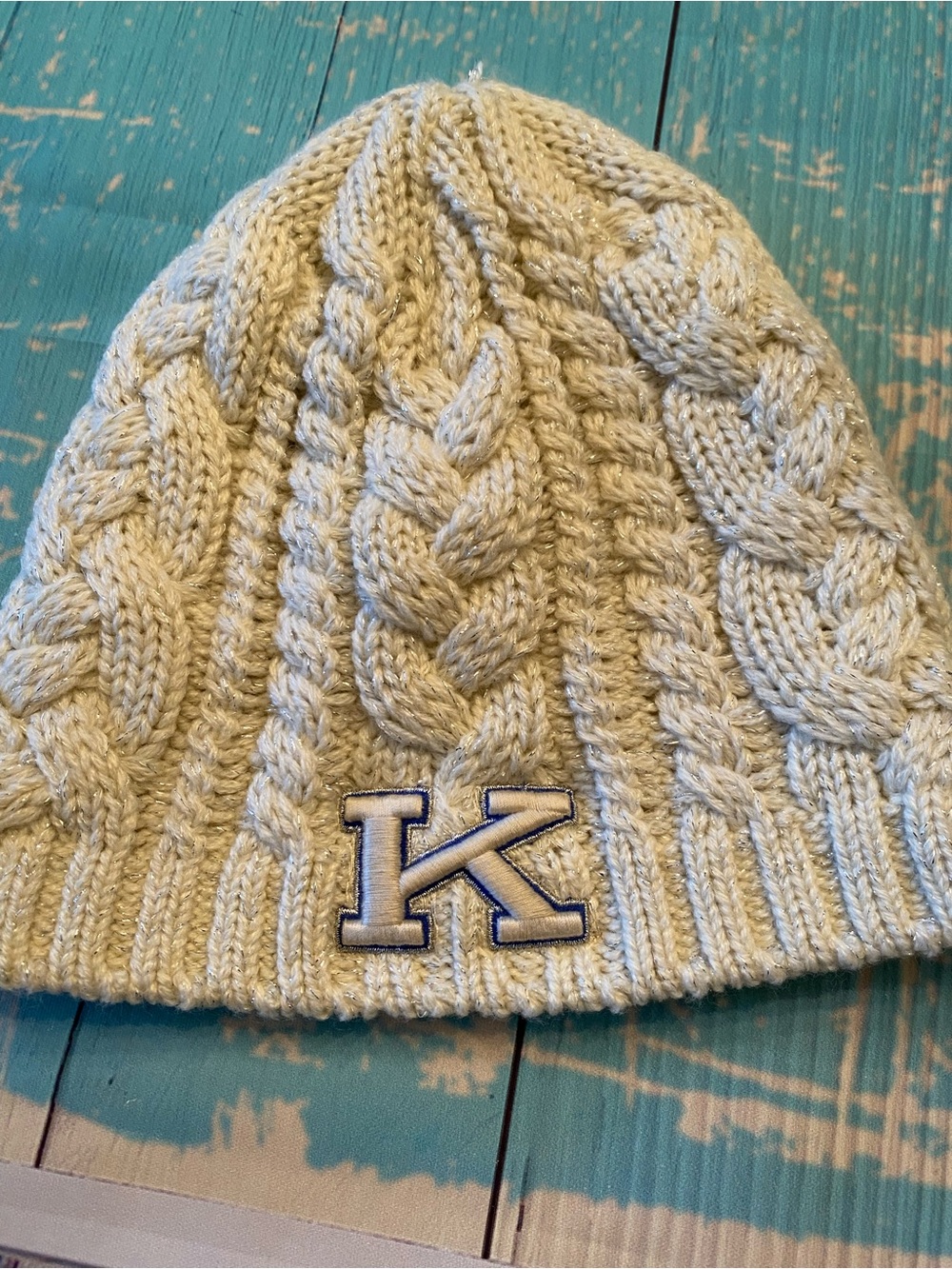 University of Kentucky Knit Cream Beanie with Shimmers